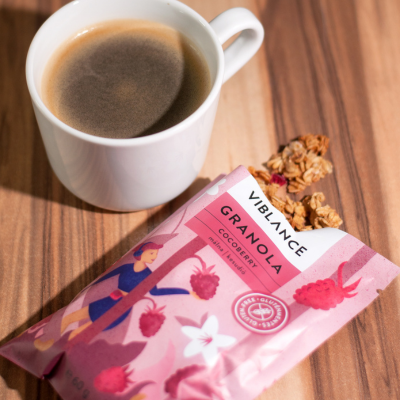 cocoberry granola and coffee
