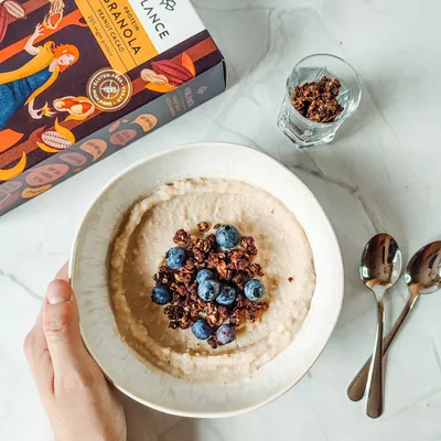 peanut cacao protein granola bowl