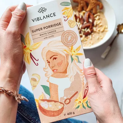 white choco porridge box in hand