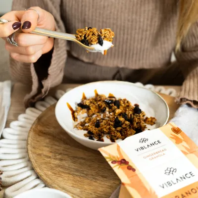 viblance gingerbread granola breakfast