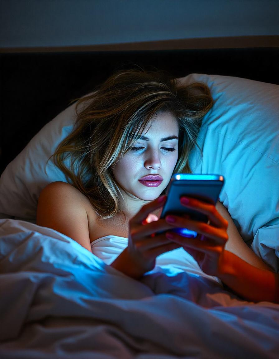 Girl holding phone in blue light