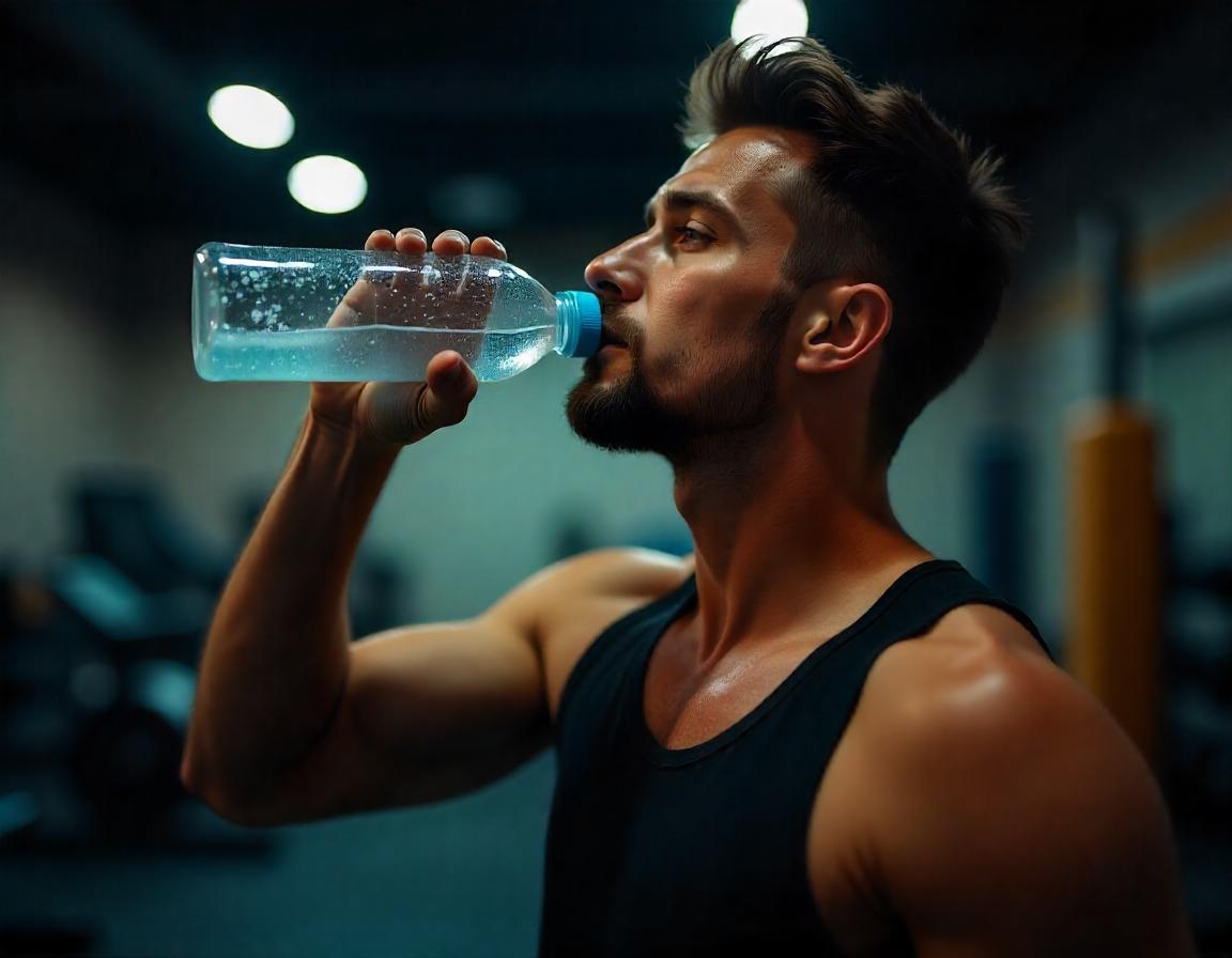 Guy drinking water from plastic bottle