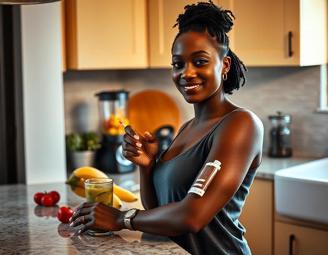 Woman in kitchen with vitamin infusion