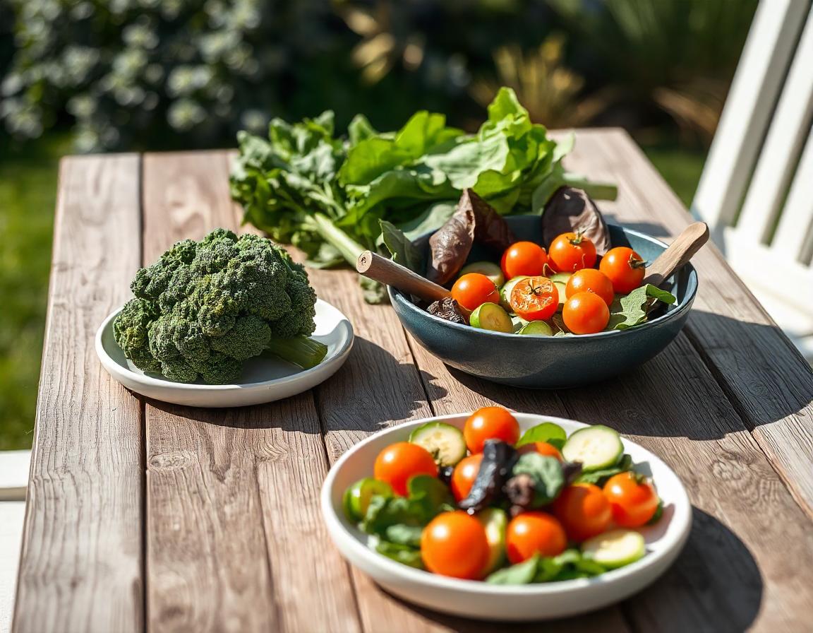 greens and salads on table